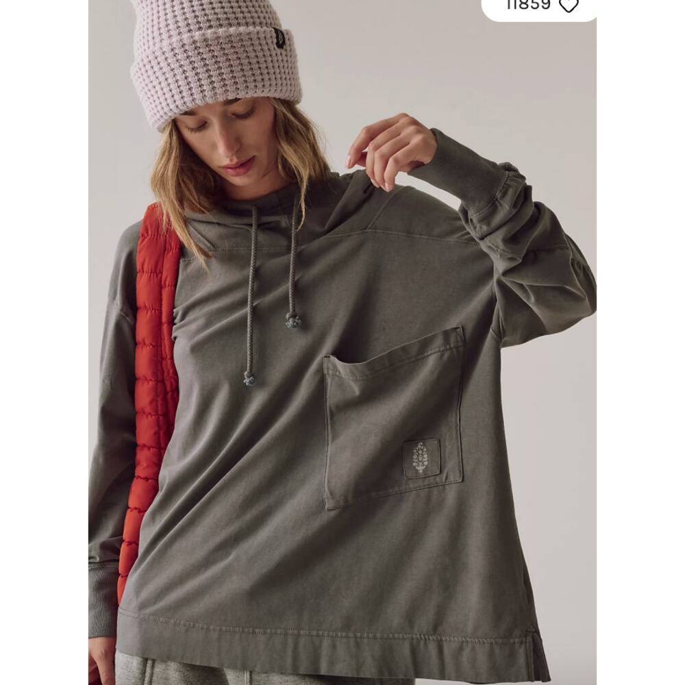Free People Hot Shot Hooded Pullover Layer Oversized, Medium
